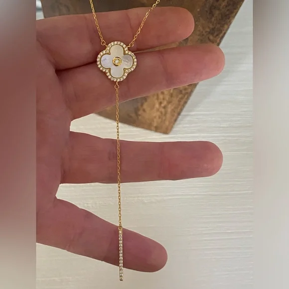 Brand New Rachel Zoe Clover Necklace Cubic Zirconia Gold over Sterling Silver - Picture 2 of 7